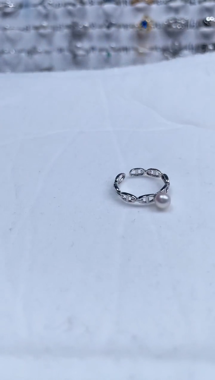 【闪购商品】海水珍珠戒指银S925镶嵌猪鼻子款珍珠戒指