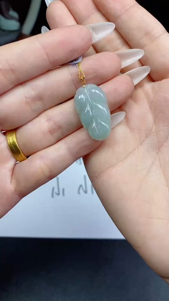 【闪购商品】翡翠挂件18K金镶嵌叶子多人@@CMT1717-2