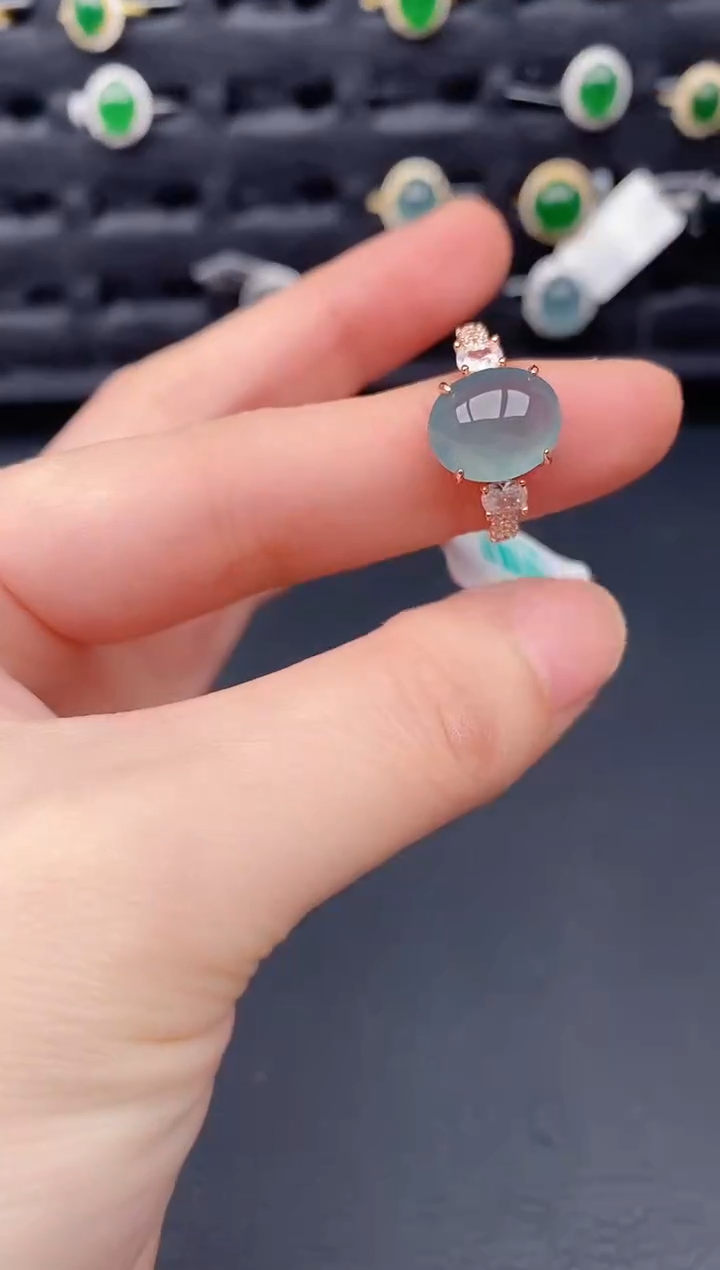 银S925镶嵌戒指翡翠天然a货翡翠549