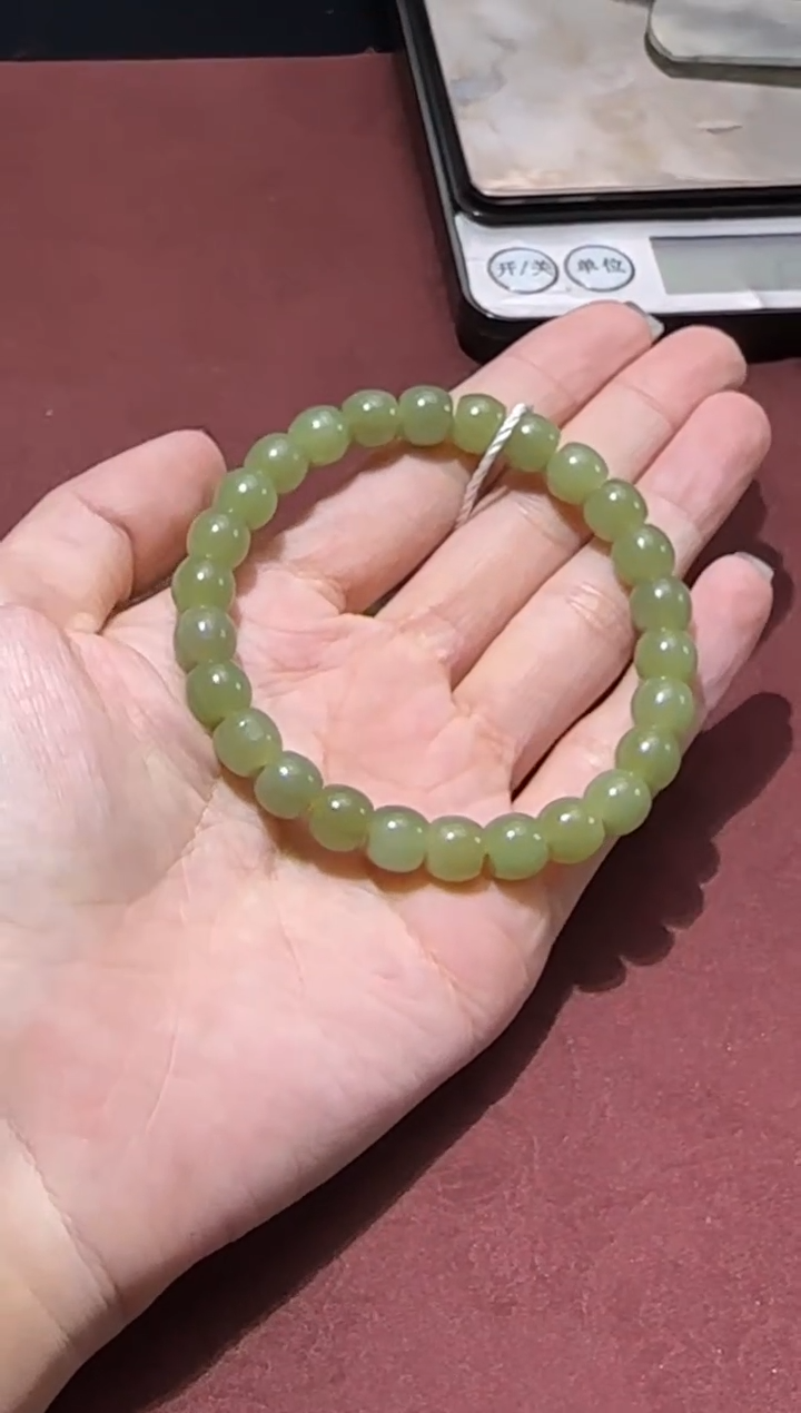 未镶嵌手串和田玉好***生若羌青黄口微色差卡8直切手串