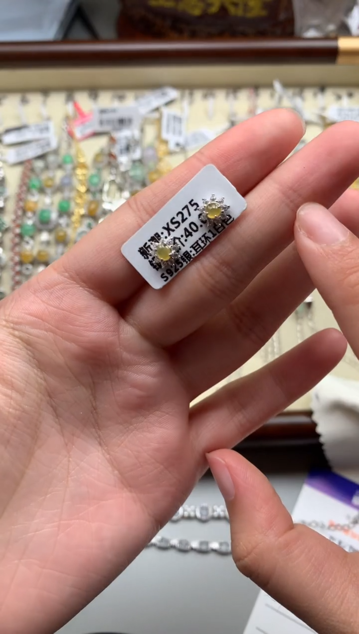 银S925镶嵌戒指翡翠耳饰1