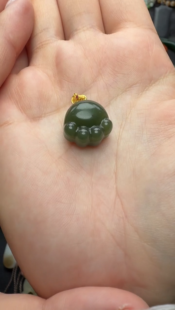 颈饰银S925镶嵌和田玉猫爪