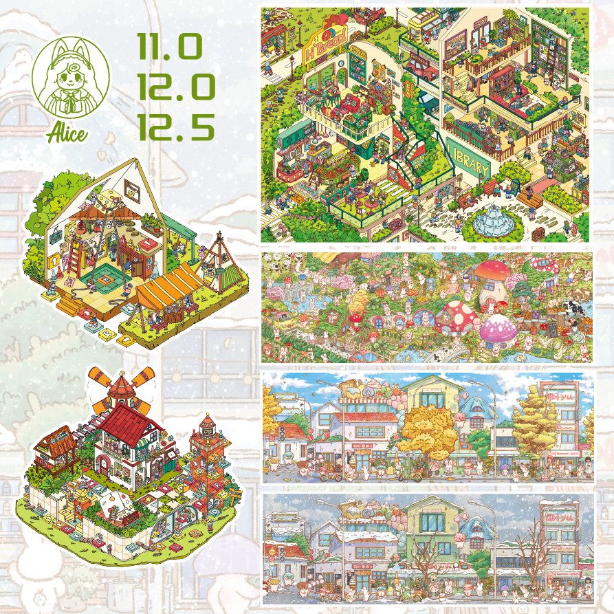 爱丽丝11.0+12.0+12.5系列3D立体造景贴纸微缩场景diy手账贴纸