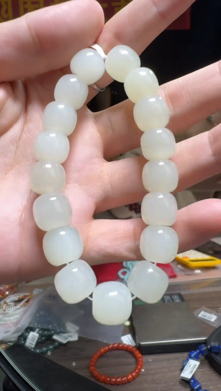 【闪购商品】和田玉手串未镶嵌和田玉白玉老型珠11-12mm单圈