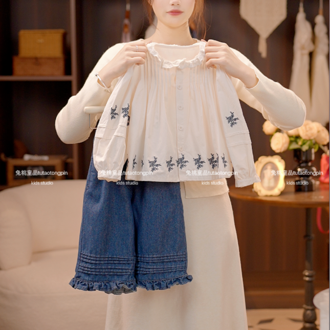 2025秋季新款勿忘我儿童上衣+牛仔裤套装洋气春秋长袖女童甜美