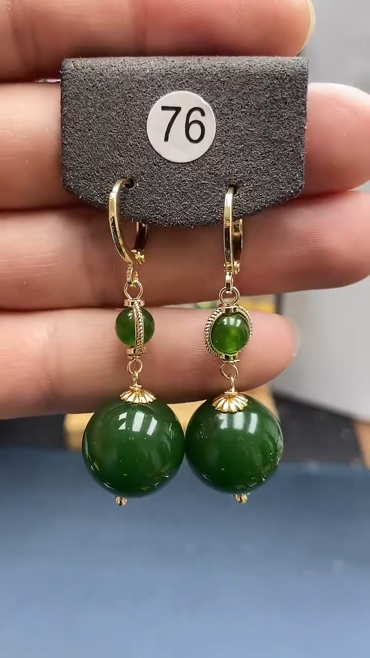 【闪购商品】和田玉耳饰银S925镀金镶嵌尺寸16mm耳扣00