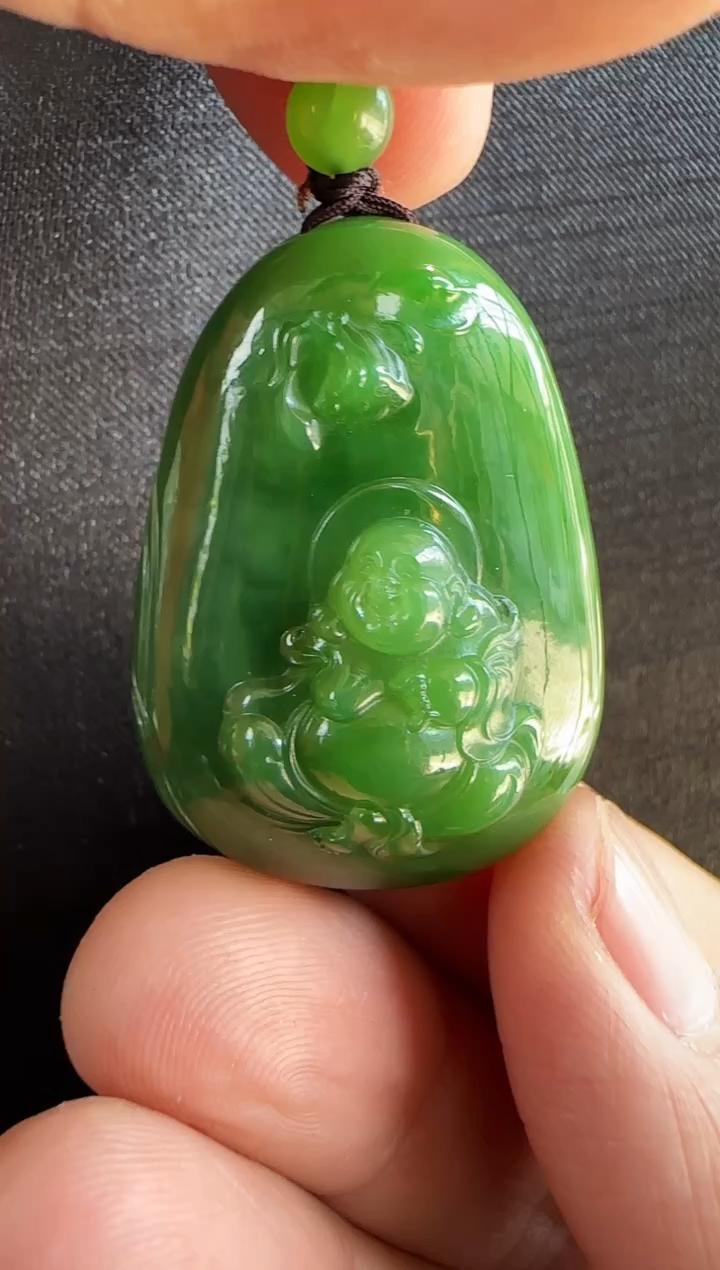 【闪购商品】和田玉（碧玉）吊坠未镶嵌花开见佛 多样性发一