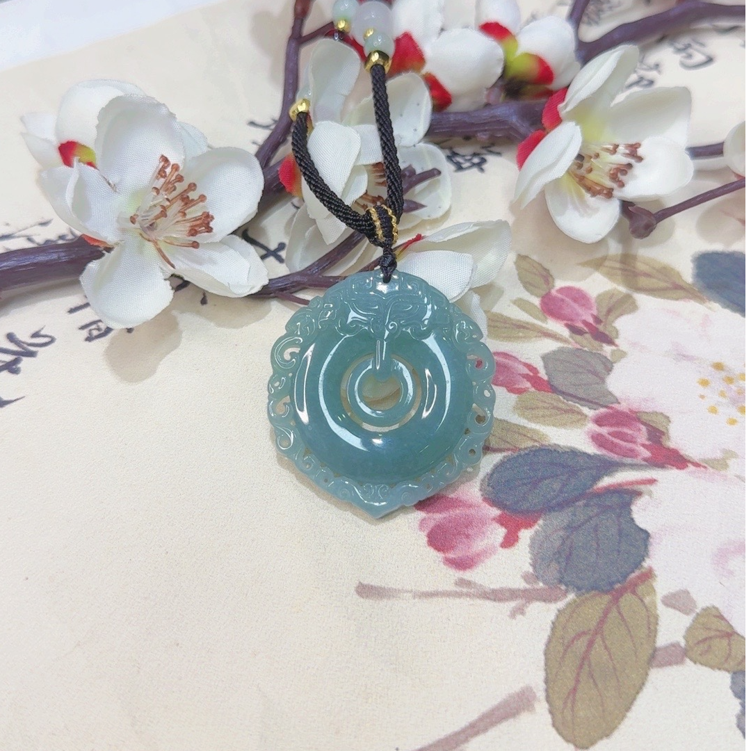 天然翡翠A货仿古平安扣（多样性发货发其一）宽37-38高40+厚5-8送绳