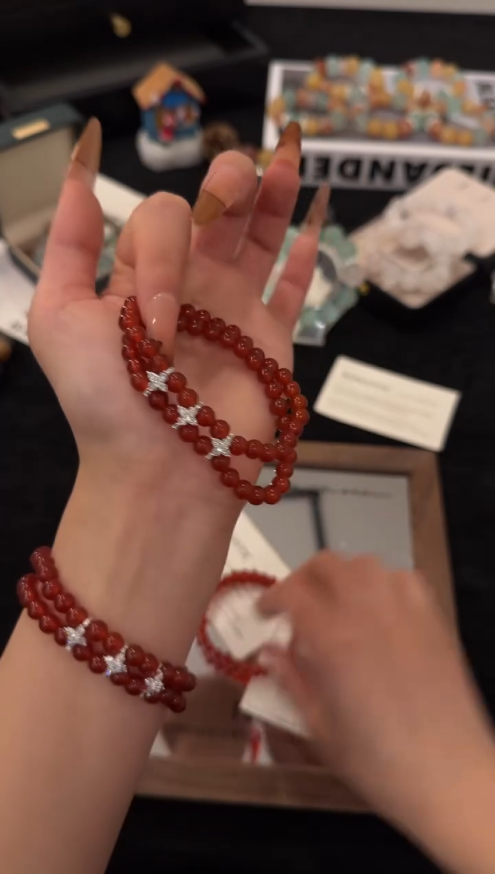 合金手链水晶红玛瑙双股x3651