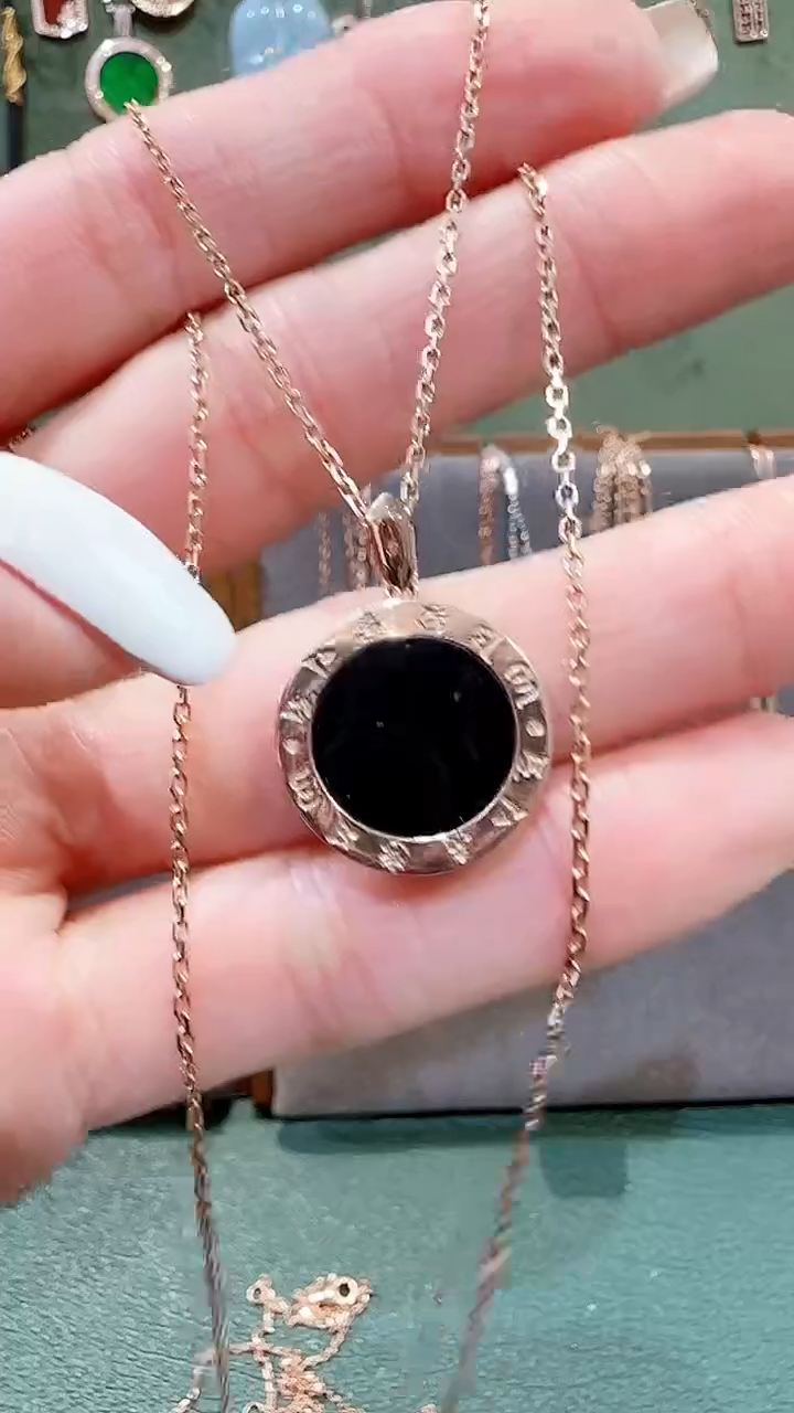 【闪购商品】玛瑙/玉髓吊坠(不含链)18K金镶嵌18K金黑白饼吊坠