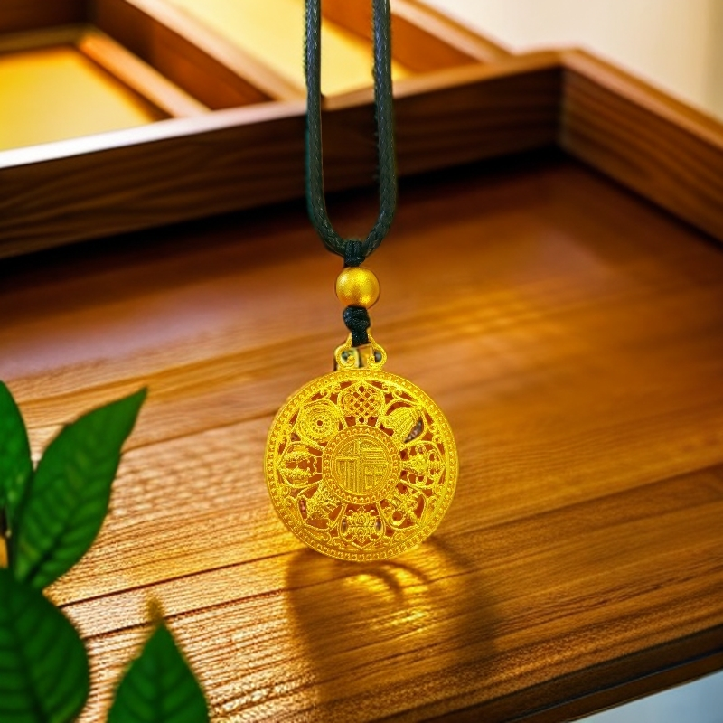 足金【古法八宝罗盘】黄金手工精美简约礼物编绳哑色质感