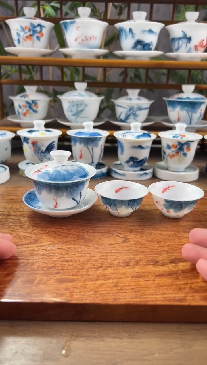 【闪购商品】微瑕线条莲80ml三才盖碗+小玉兰2