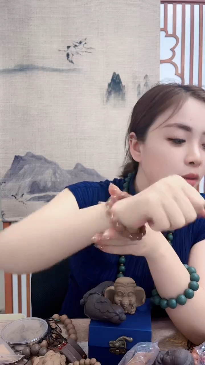 泥塑菊珀安神小莲花珠子加金色垫片