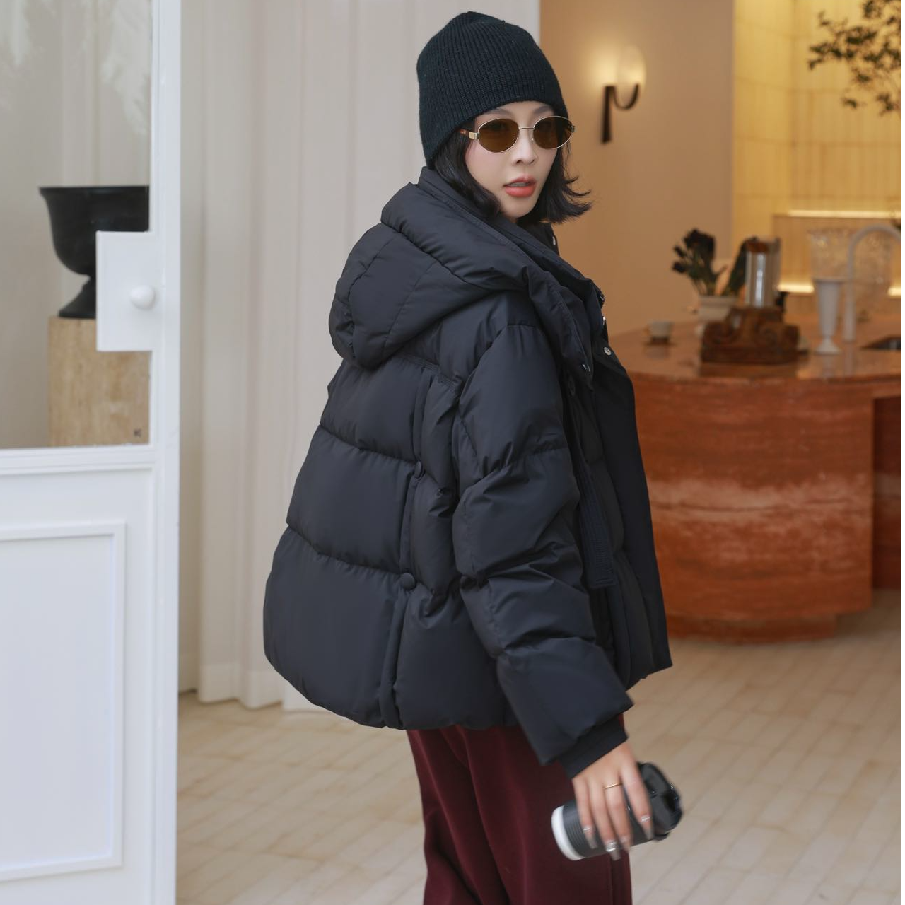 【女款】短款厚款黑色立领休闲保暖