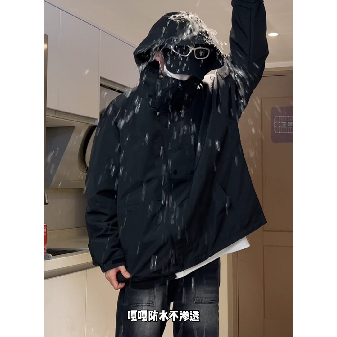 HD1491-1春秋潮牌森系户外情侣百搭连帽冲锋衣夹克外套