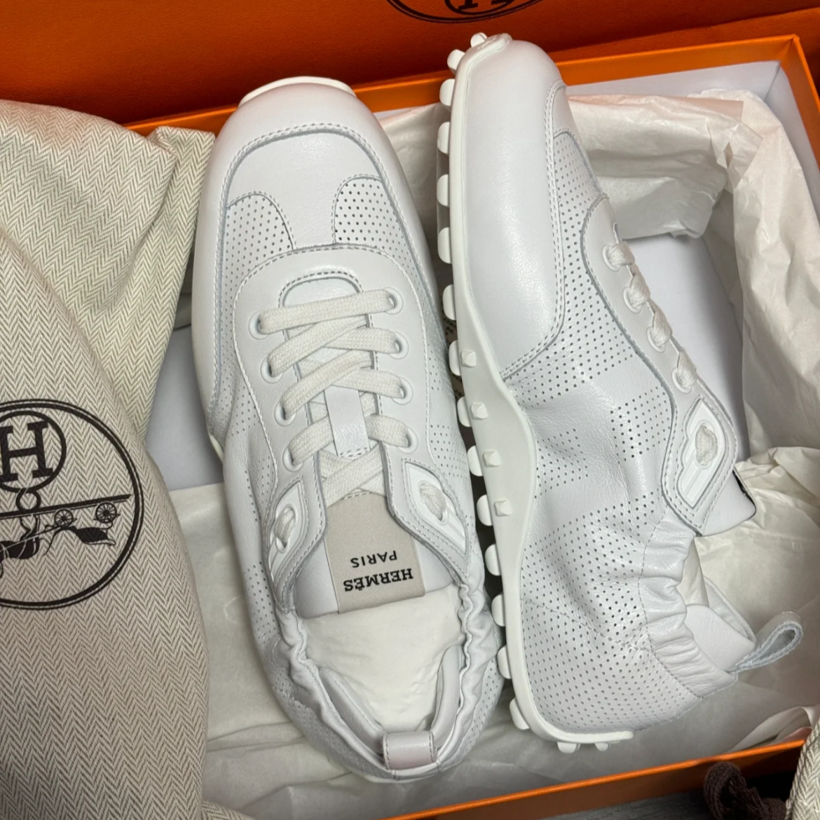 全新未使用 Hermes/爱马仕 白色德训鞋春夏38码