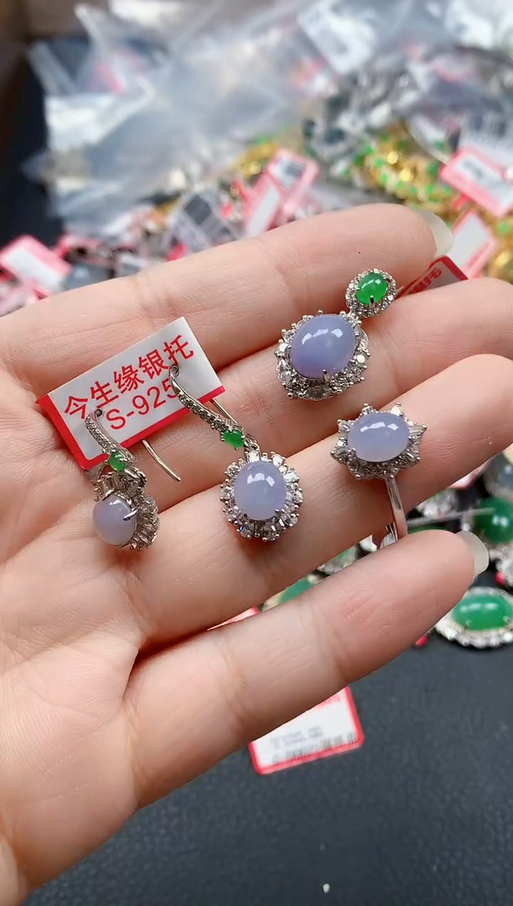 银S925镶嵌戒指翡翠天然A货缅甸翡翠