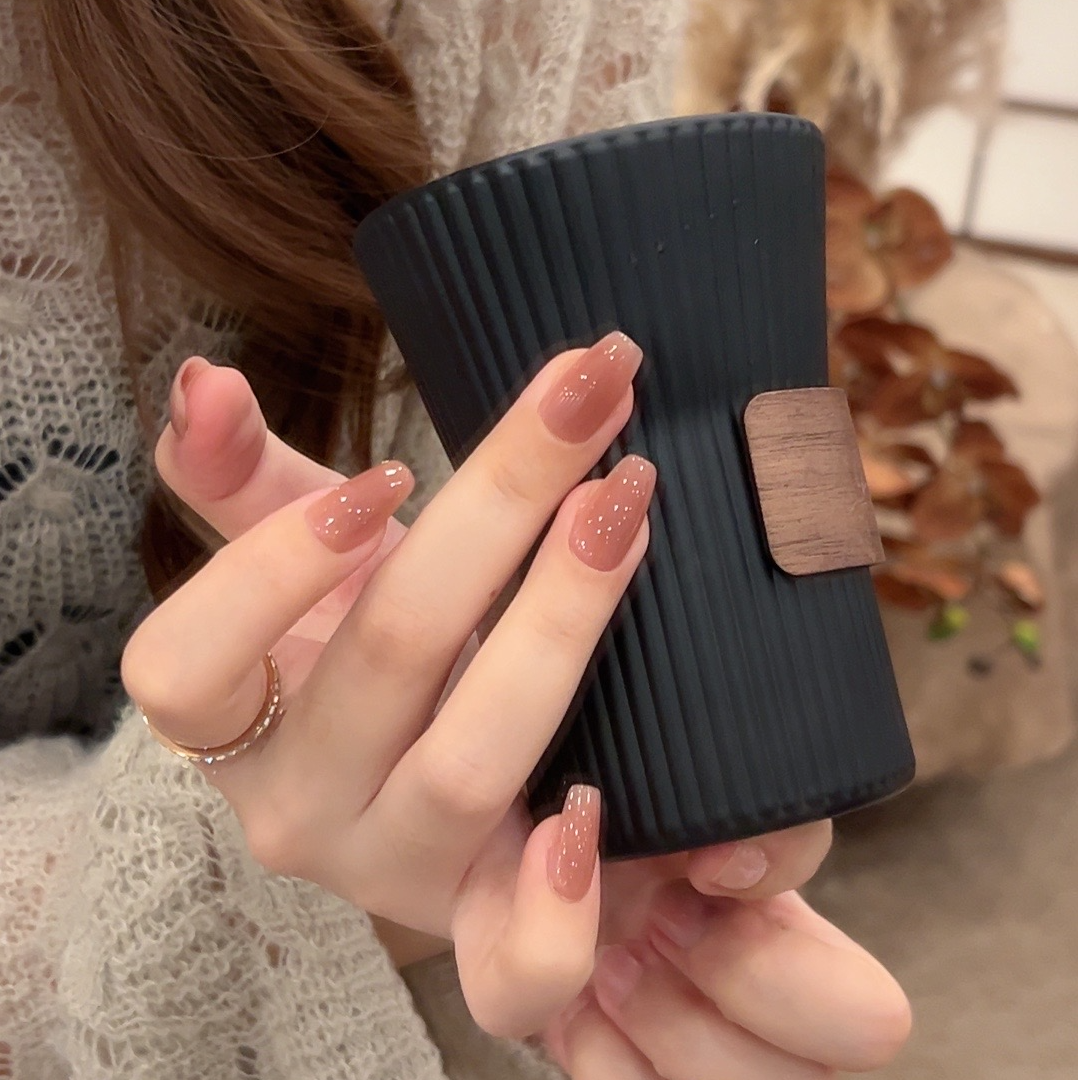 茉哉现货【温柔豆沙】纯手工定制美甲拆卸穿戴甲A5102