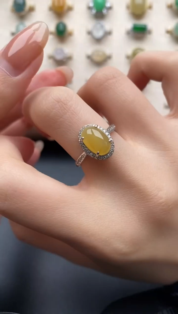 银S925镶嵌戒指翡翠一物一证一礼盒