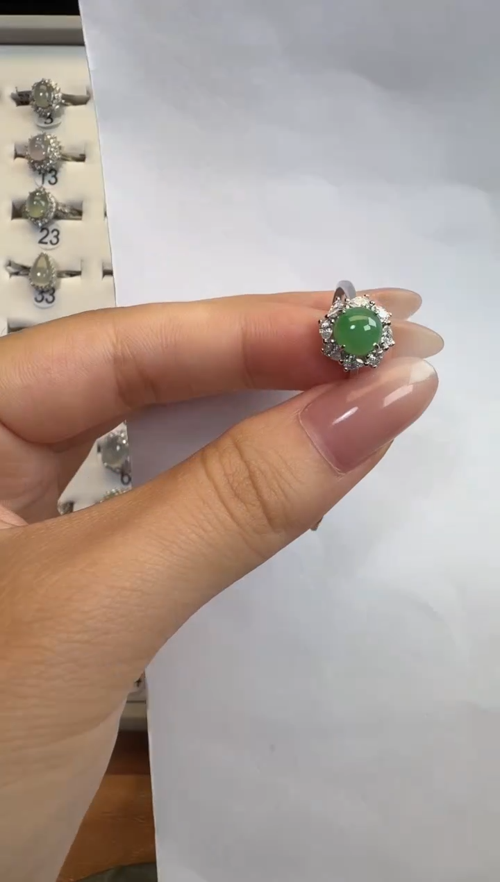 银S925镶嵌戒指翡翠925银镶A货翡翠戒指199
