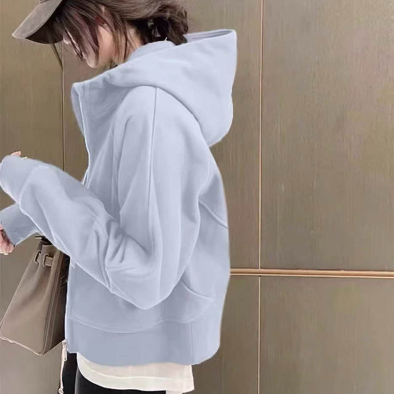 婷婷家连帽卫衣外套女春秋2025新款时髦洋气宽松休闲拉链开衫