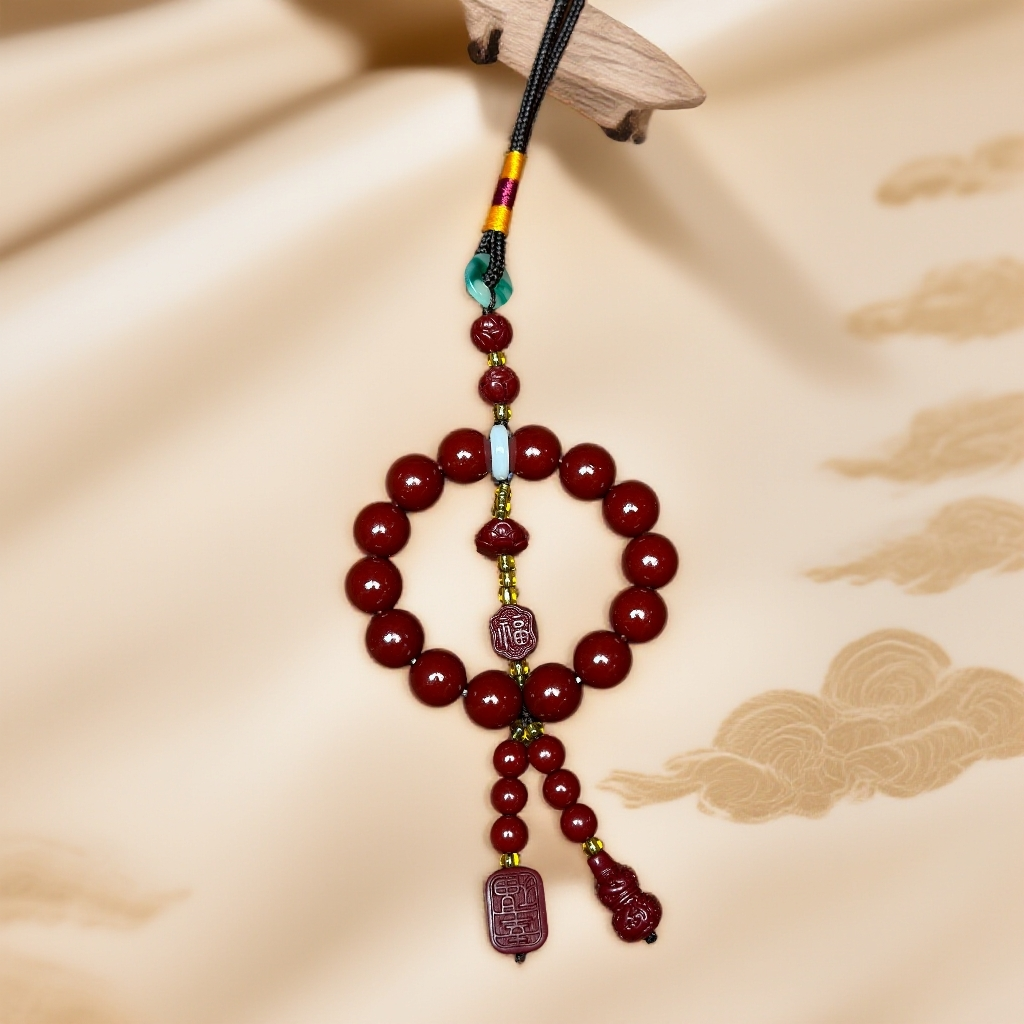 天然辰砂ZF0908-朱砂莲花平安➕葫芦挂件挂链