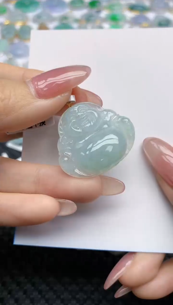 【闪购商品】翡翠挂件18K金镶嵌天然翡翠A货