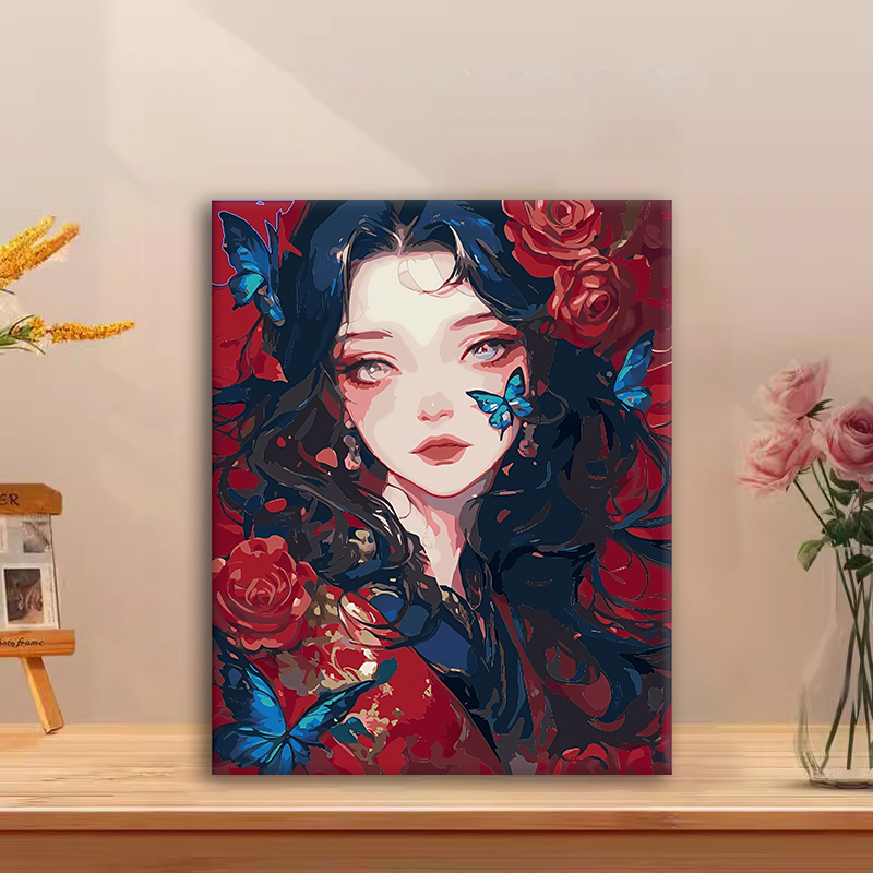 (神明男女）diy数字油画红线条手工填涂色解压治愈送礼丙烯装饰画
