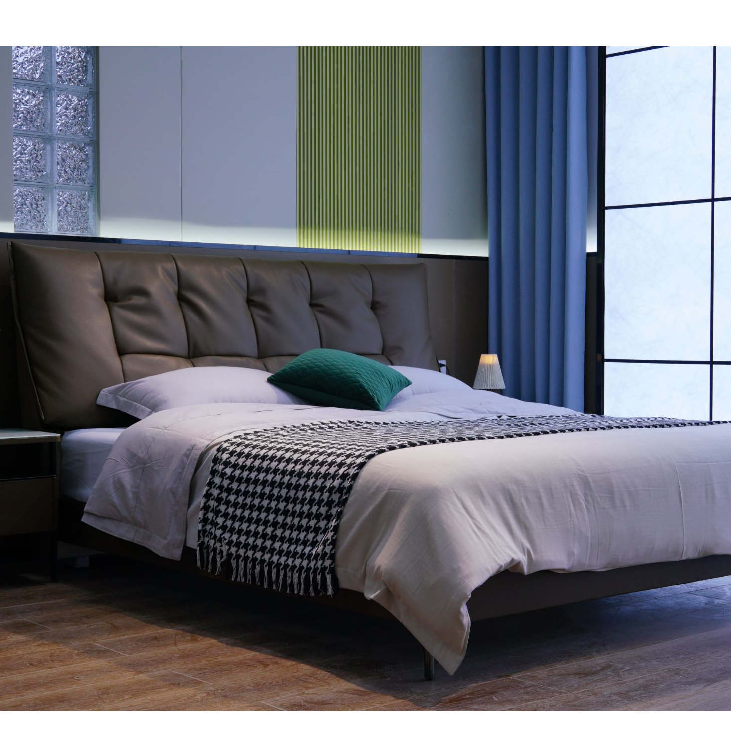 【云端生活】2507#头层牛皮简约轻奢极简主卧大床