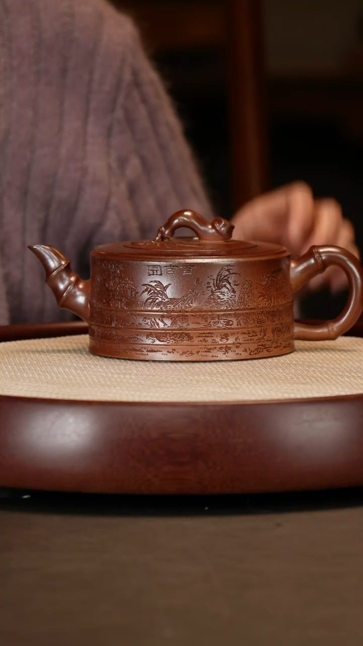 【闪购商品】紫砂茶壶柴烧步步高升墨宝+三罐茶叶壶承