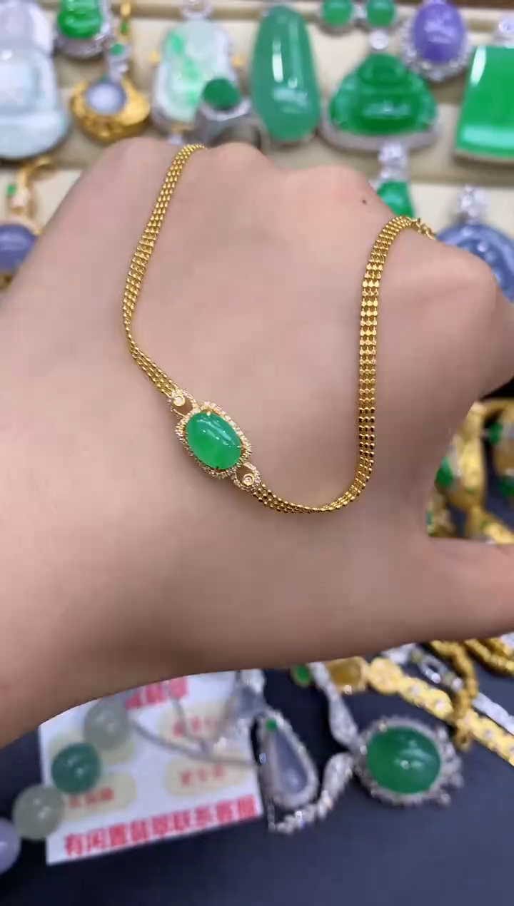 18K金镶嵌手链翡翠195-中国好珍宝