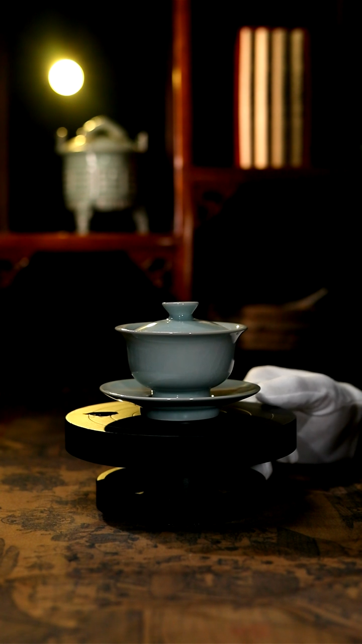 【闪购商品】盖碗原矿青绿釉小三才盖碗