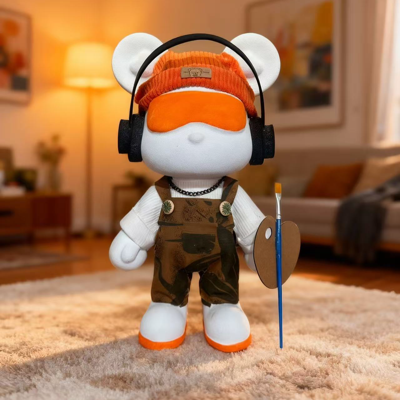 元来  背带裤款32厘米创意潮玩一家三口系列大号手工摆件潮流精美