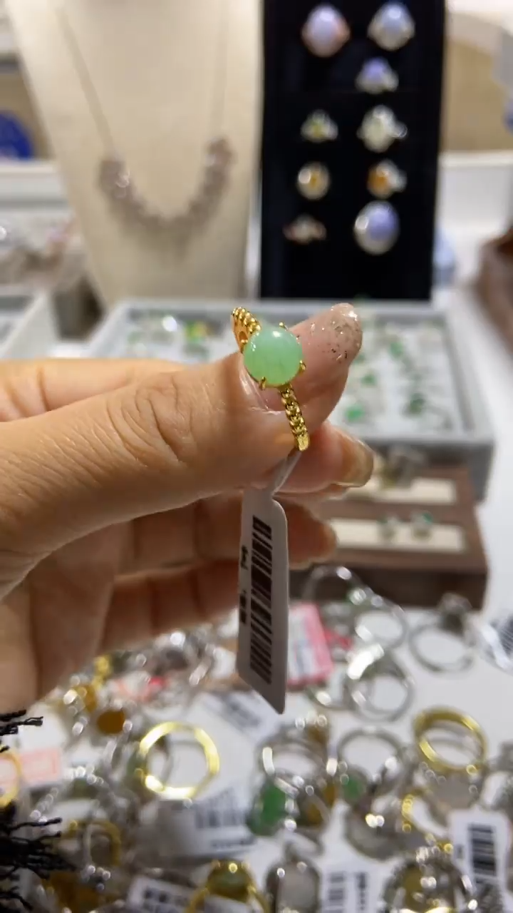 【闪购商品】翡翠耳饰银S925镶嵌缅甸天然a货翡翠戒指