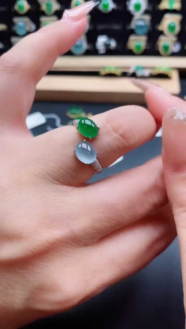 银S925镶嵌戒指翡翠1