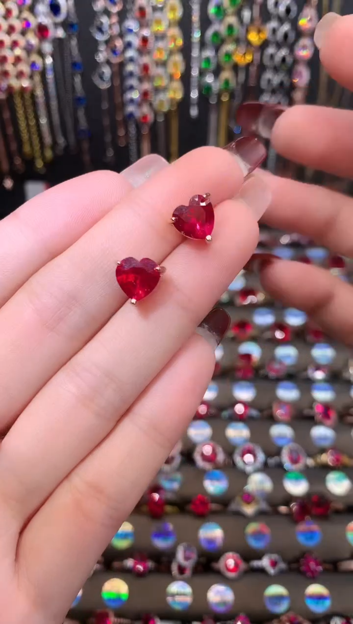 【闪购商品】红宝石耳饰银S925镶嵌玫瑰金8