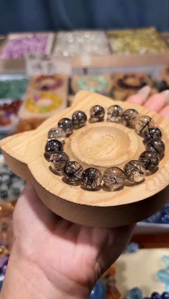 未镶嵌手串水晶黑发晶圆珠宽约卡11单颗