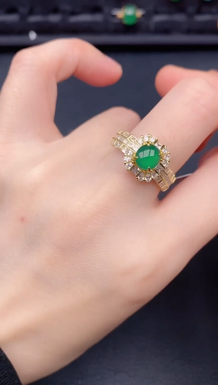 银S925镶嵌戒指翡翠天然a货翡翠213