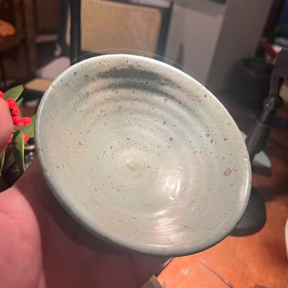 绿色圈纹老瓷禅意茶碗