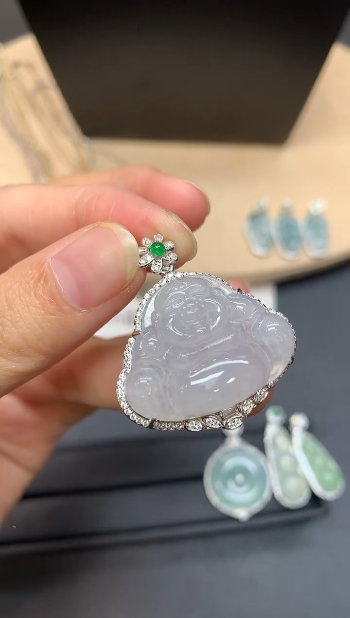 【闪购商品】翡翠吊坠(不含链)银S925镶嵌佛公【多样性发其一】