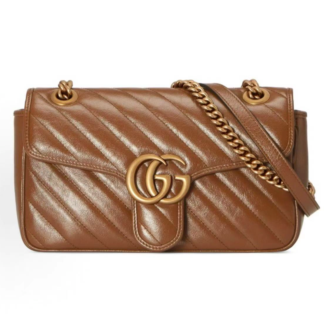 99新 GUCCI/古驰 焦糖色Marmont中号马蒙单肩包