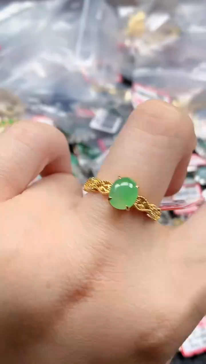 银S925镶嵌戒指翡翠天然A货缅甸翡翠