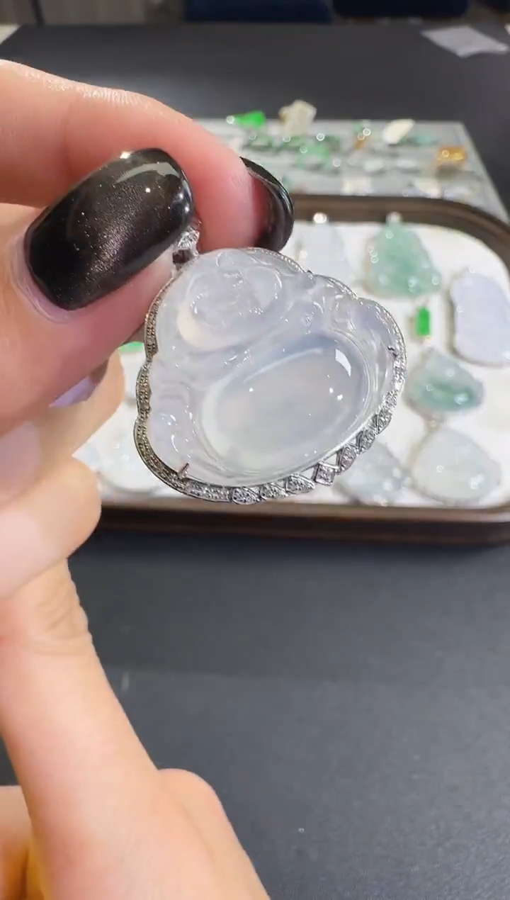 吊坠(不含链)18K金镶嵌翡翠【源头工厂】钻石镶嵌