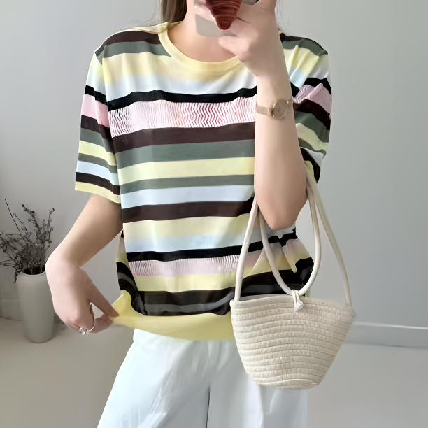 76012时尚彩条纹短袖（实体撤柜）