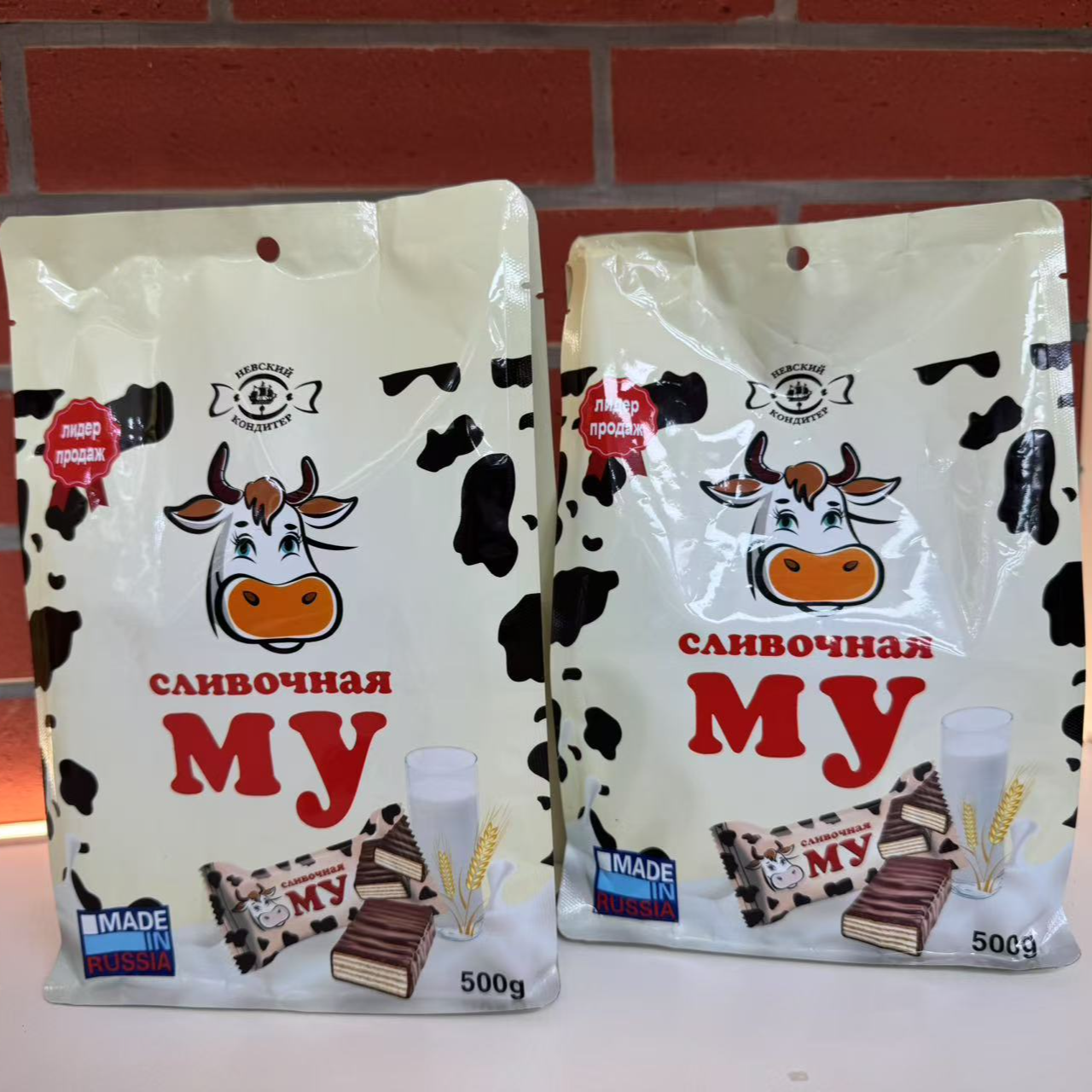 俄罗斯进口大牛威化饼干500克美味零食