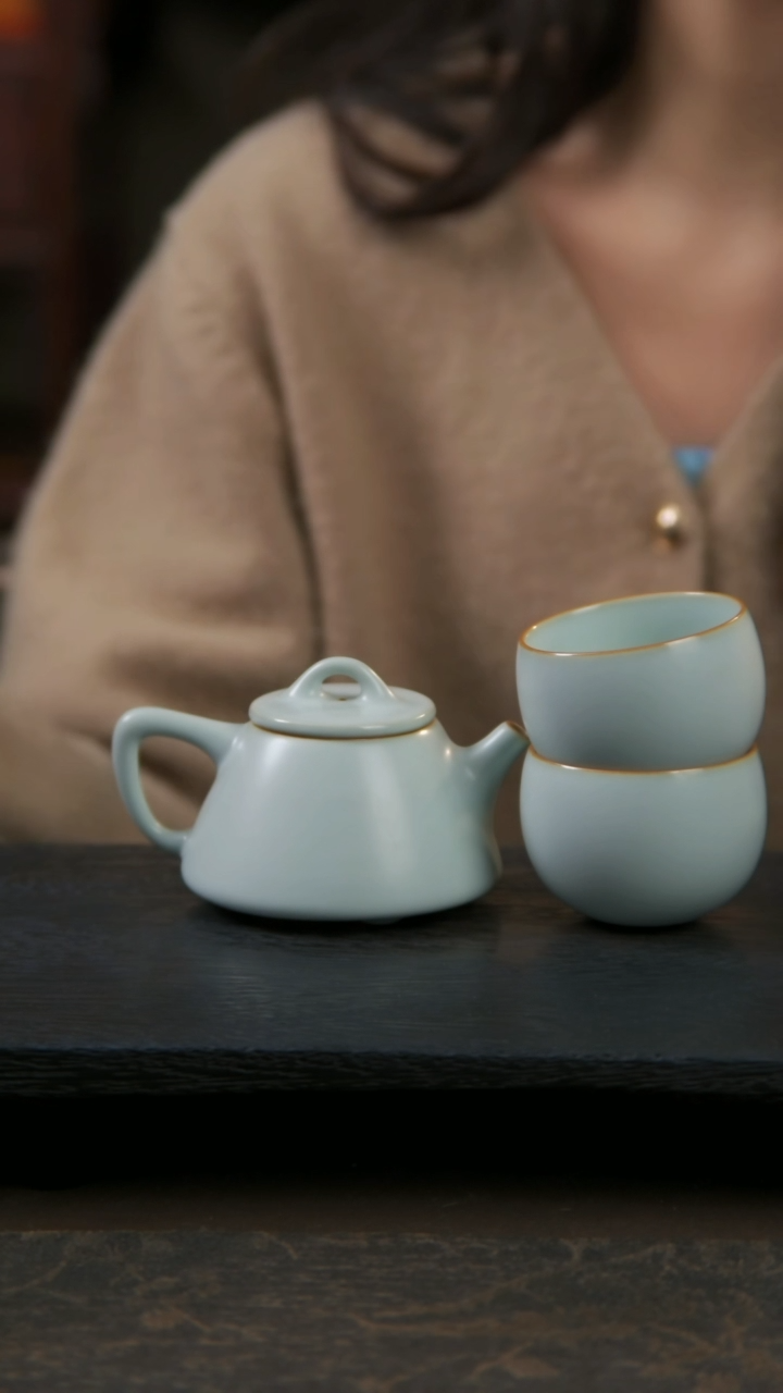 【闪购商品】杯石瓢青玉茶组（开片不开片可选，默认开片）