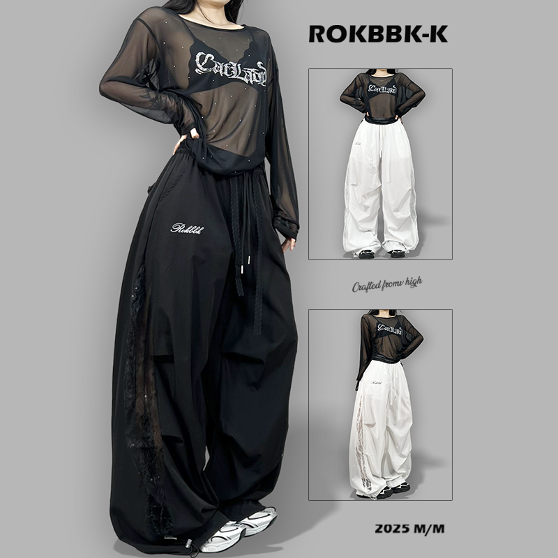 ROKBBK-K布韩街舞潮牌2025新款蕾丝拼接嘻哈长裤百搭复古爵士舞