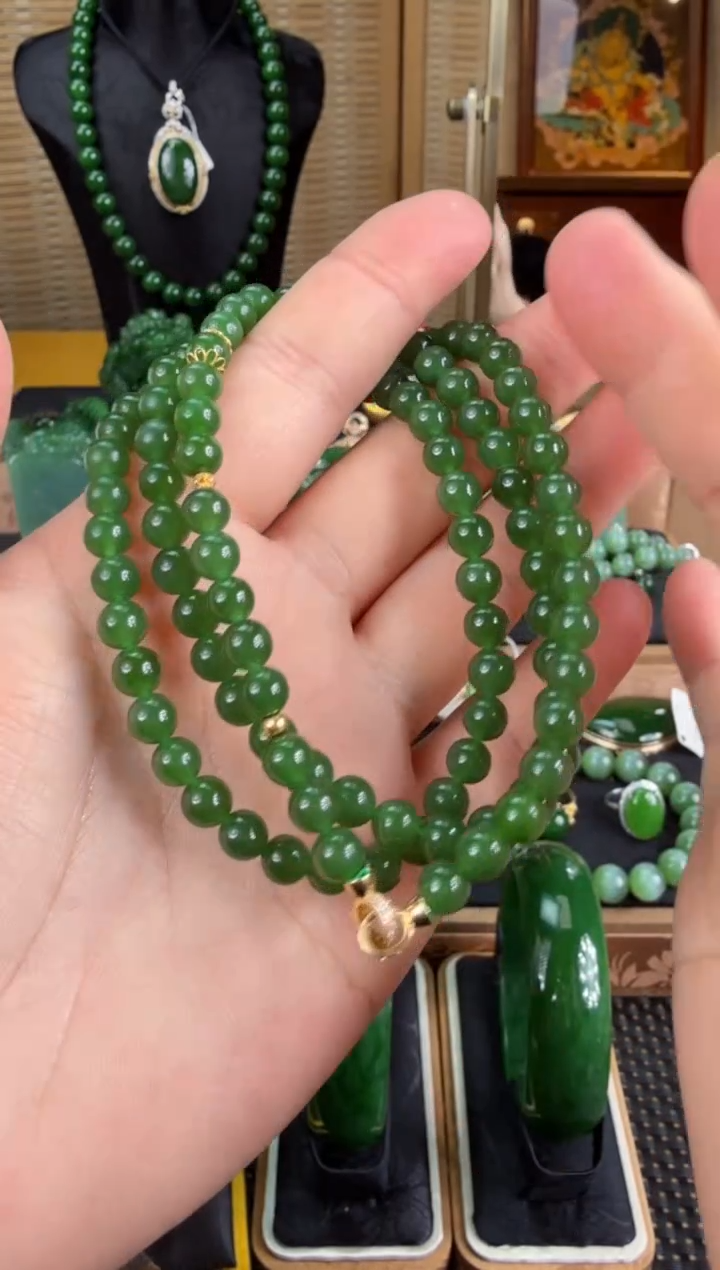 【闪购商品】和田玉（碧玉）毛衣链18K金镶嵌 