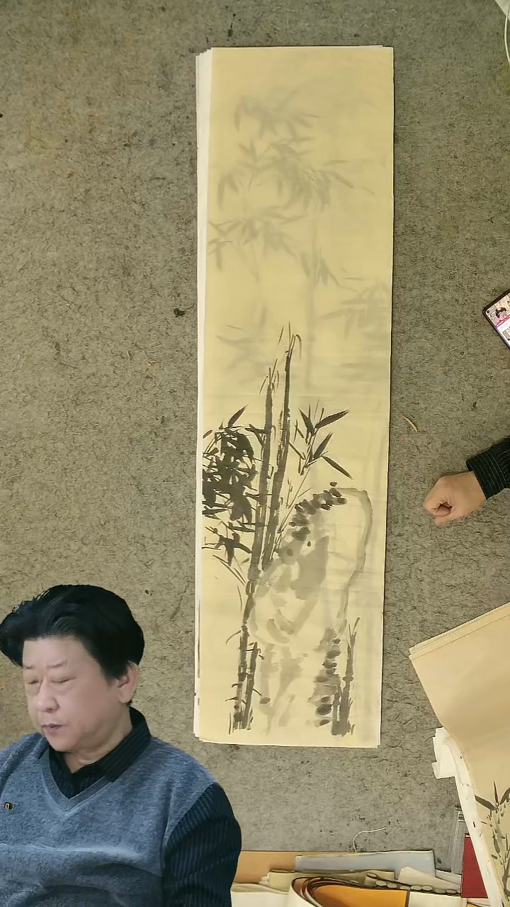 国画四尺对开  墨竹条屏 34*138cm
