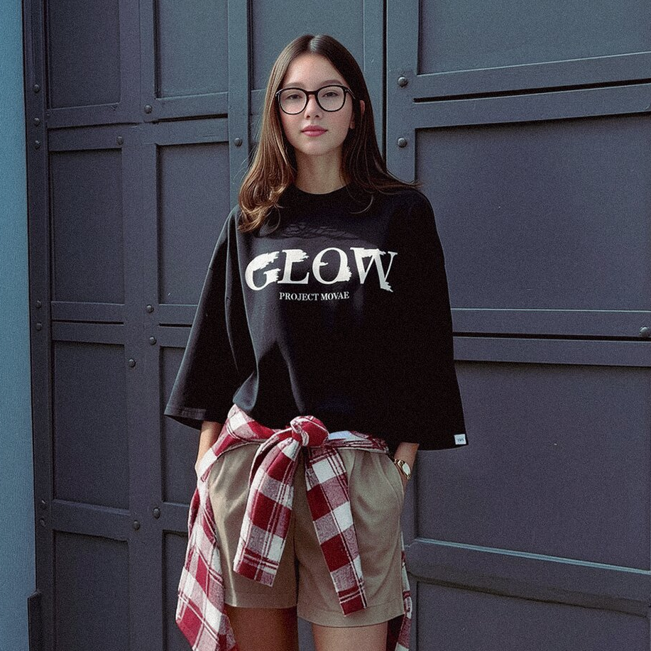 韩国GLOW字母印花圆领T恤 洋气百搭情侣款短袖